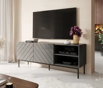 Komodë TV Wipmeb Abeto, 150x42x60 cm, chipboard MDF, gri me shkëlqim