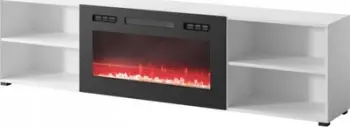 Komodë TV Cama Meble Polo, 200x33x50.5 cm, me oxhak elektrik, e bardhë e zezë