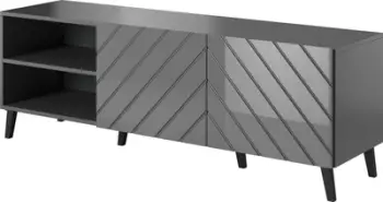 Komodë TV Abeto, 150x42x52 cm, MDF dhe panel dru, gri grafit