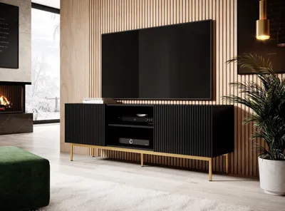 Komodë TV Cama Meble Pafos, 150x40x60 cm, MDF, e zezë mat - 2