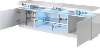 Komodë TV Cama Meble Eva, 180x40x56 cm, MDF, e bardhë me shkëlqim