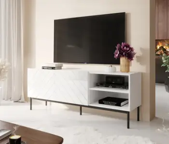 Komodë TV Cama Meble Abeto, 150x42x60 cm, strukturë çeliku, e bardhë me shkëlqim