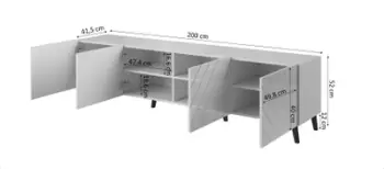 Komodë TV Divanomania Abeto, 200x42x52 cm, MDF me shkëlqim, gri grafit
