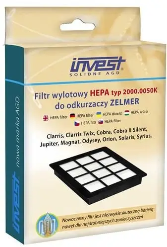 Filtër HEPA Invest 2000.0050K për fshesë me korrent Zelmer, 1 copë, i bardhë
