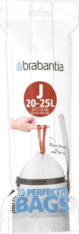 Qese mbeturinash Brabantia Size J 115585, 23L, 20 copë, të bardha