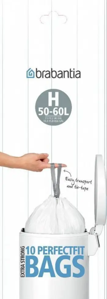 Qese mbeturinash Brabantia Size H, 50-60L, set 10 copë, të bardha