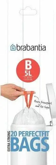 Qese mbeturinash Brabantia PerfectFit B, 5L, 20 copë, të bardha