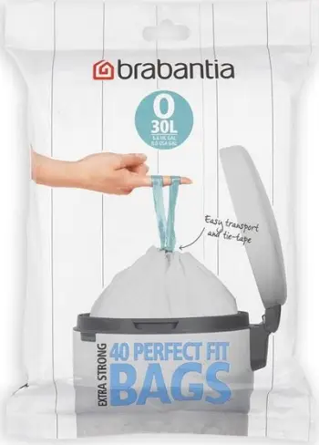 Qese mbeturinash Brabantia size O, 30L, 40 copë, të bardha