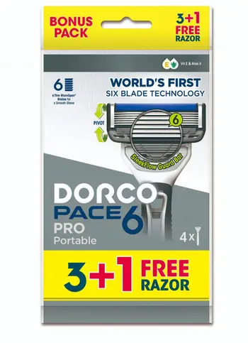 Brisk njëpërdorimësh për meshkuj Dorco Pace 6 Pro, 6 tehe, 4 copë
