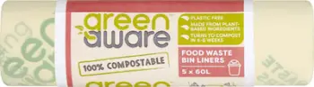 Qese mbeturinash GreenAware Compostable, 60L, 5 copë, e gjelbër