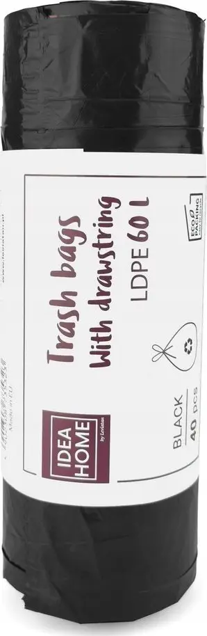 Qese mbeturinash Idea Home, 60L, me lidhëse, 40 copë, të zeza