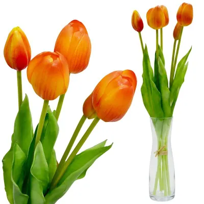Buqetë artificiale Saska Gift & Decor, 5 tulipanë, 39 cm, portokalli - 1