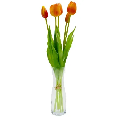 Buqetë artificiale Saska Gift & Decor, 5 tulipanë, 39 cm, portokalli - 2