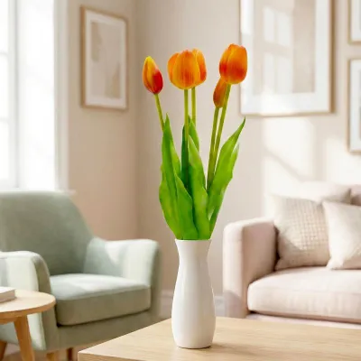 Buqetë artificiale Saska Gift & Decor, 5 tulipanë, 39 cm, portokalli - 7