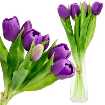 Buqetë me lule artificiale Saska Garden 7 tulipanë, 31cm, ngjyrë vjollcë