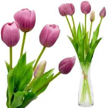 Buqetë lulesh artificiale Saska Garden, 5 tulipanë, 39cm, vjollcë