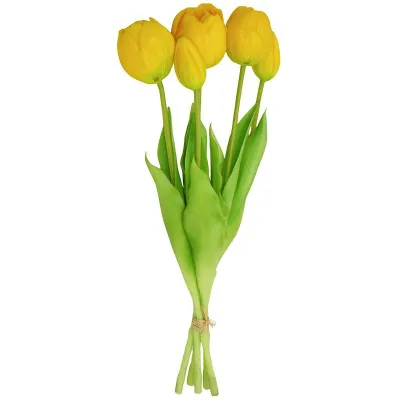 Buqetë artificiale Saska Gift Peony Tulips, 5 lule, 39cm, e verdhë - 2