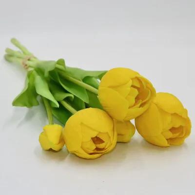 Buqetë artificiale Saska Gift Peony Tulips, 5 lule, 39cm, e verdhë - 3