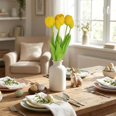 Buqetë artificiale Saska Gift Peony Tulips, 5 lule, 39cm, e verdhë - 7