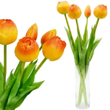 Buqetë artificiale Saska Gift &amp; Decor Peony Tulips, 5 tulipanë, 39 cm, portokalli