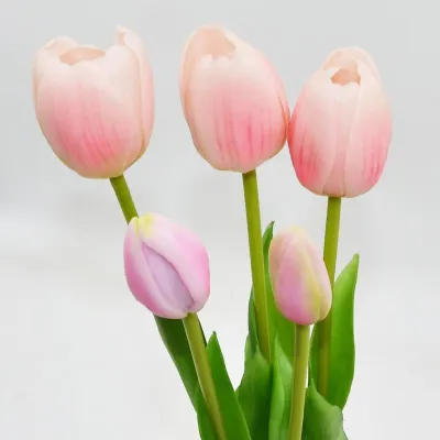 Buqetë artificiale Saska Gift Decor, 5 tulipanë, 39cm, rozë e çelët - 3