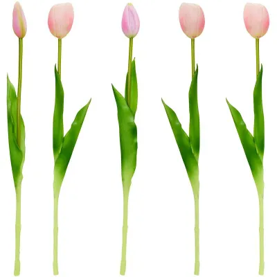 Buqetë artificiale Saska Gift Decor, 5 tulipanë, 39cm, rozë e çelët - 4