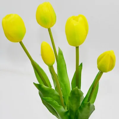 Buketi lule artificiale Saska Garden, 5 tulipanë silikoni, 39cm, të verdha - 3
