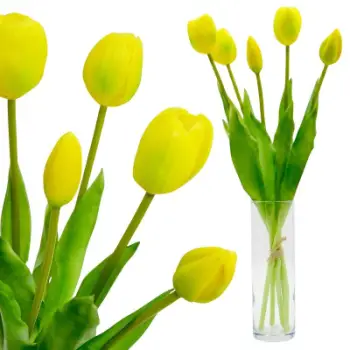 Buketi lule artificiale Saska Garden, 5 tulipanë silikoni, 39cm, të verdha