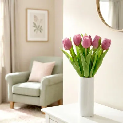 Buqetë lulesh artificiale Saska Garden Tulips, 7 copa, 31cm, lejla e çelët - 7