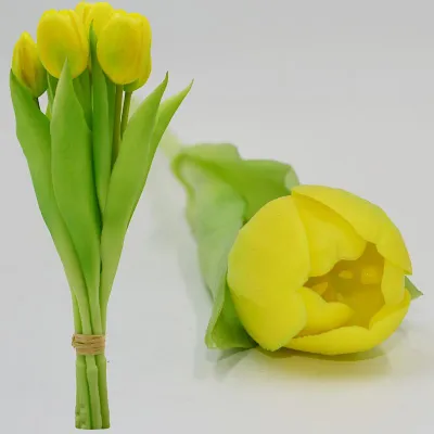 Buqetë artificiale Saska Garden Tulips, 7 tulipanë, 31cm, të verdhë - 4