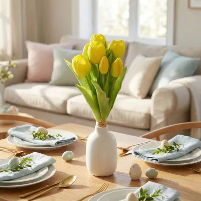 Buqetë artificiale Saska Garden Tulips, 7 tulipanë, 31cm, të verdhë - 6