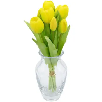 Buqetë artificiale Saska Garden Tulips, 7 tulipanë, 31cm, të verdhë