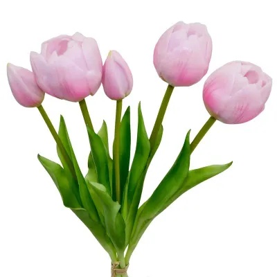 Buqetë lulesh artificiale Saska Garden, 5 tulipanë peony, 39cm, rozë - 3