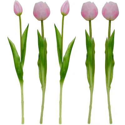 Buqetë lulesh artificiale Saska Garden, 5 tulipanë peony, 39cm, rozë - 4