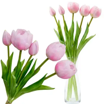 Buqetë lulesh artificiale Saska Garden, 5 tulipanë peony, 39cm, rozë