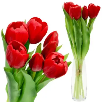Buqetë lulesh artificiale Saska Garden, 7 tulipanë, 31cm, të kuq