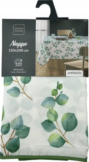 Mbulesë tryeze Douceur d'interieur Leandre, 150 x 240 cm, poliestër, me print gjethe, e bardhë jeshile