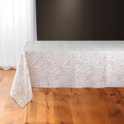 Mbulesë tryeze Douceur d'intérieur Rectangular Solea, 150 x 240 cm, me print gjethe, e bardhë - 1
