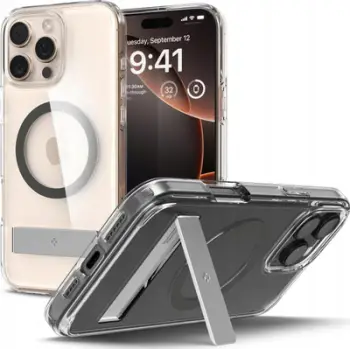 Mbulesë telefoni Spigen Ultra Hybrid S MagSafe, për iPhone 16 Pro, me mbajtëse, grafit