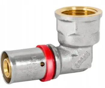 Fiting këndor presimi Zapras Press PEX 90°, 16x3/4", metalik