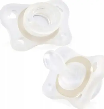 Qetësuese silikoni Chicco Mini Soft, ortodontike, glow in the dark, set 2 copë, transparente