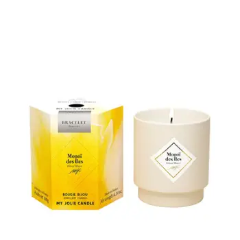 Qiri aromatik My Jolie Candle Les Surprenantes Island Monoi, 180g, me byzylyk argjendi, në kavanoz qelqi