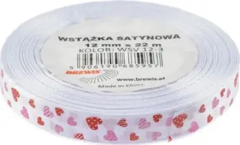 Fjongo sateni dekorative Brewis White Satin Ribbon Hearts, 12mm, 22m, e bardhë