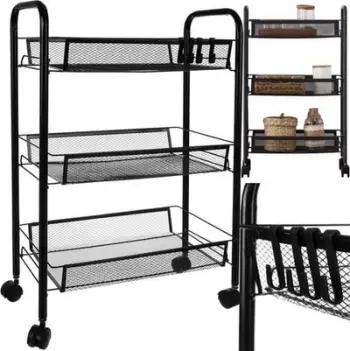 Raf lëvizës kuzhine Kitchen Shelves Mobile Rack 24749, 3 nivele, me rrota, i zi