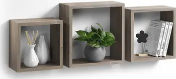Raft dekorativ pezullues Cube Decorative X3, set 3 copë, MDF, bezhë