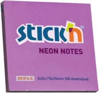 Fletëngjitëse vetëngjitëse Stickn Neon, 76x76mm, lejla neon