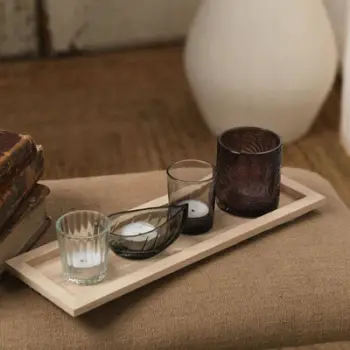 Tabaka druri për qirinj Wooden Tray, drejtkëndore, natyrale bezhë