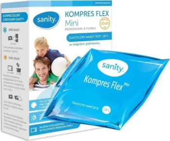 Kompresë xheli Sanity, 10x10 cm, me rrip elastik, blu