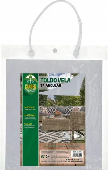 Çadër dielli trekëndore Aktive Garden, 3.6 x 3.6 x 3.6 m, poliester, e bardhë