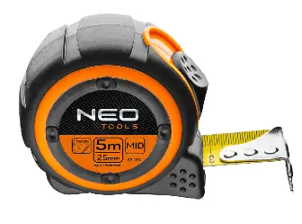 Metër çeliku Neo Tools 67-185, 25mm x 5m, me magnet, portokalli